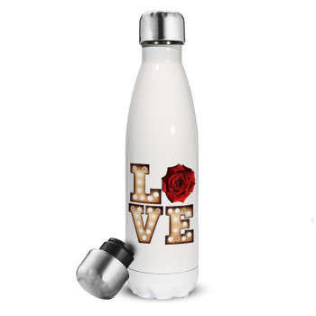 Love lights and roses, Metal mug thermos White (Stainless steel), double wall, 500ml