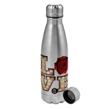 Love lights and roses, Metallic water bottle, stainless steel, 750ml