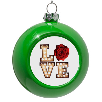 Love lights and roses, Green Christmas tree ornament bauble 8cm