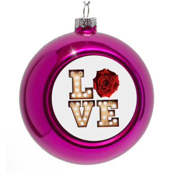 Love lights and roses, Purple Christmas tree ornament bauble 8cm