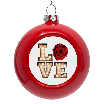 Love lights and roses, Red Christmas tree ornament bauble 8cm