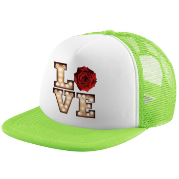 Love lights and roses, Καπέλο Soft Trucker με Δίχτυ Πράσινο/Λευκό