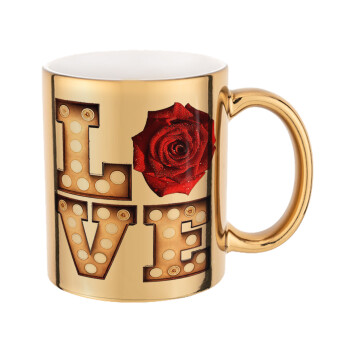Love lights and roses, Mug ceramic, gold mirror, 330ml