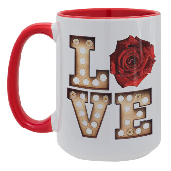 Love lights and roses, Κούπα Mega 15oz, κεραμική Κόκκινη, 450ml