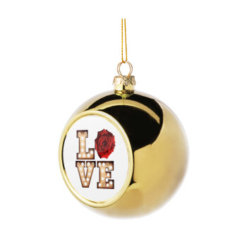 Love lights and roses, Golden Christmas tree ball ornament 8cm