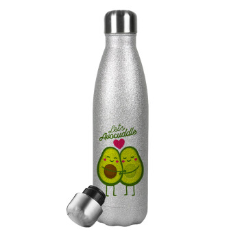 Let's avocuddle, Μεταλλικό παγούρι θερμός Glitter Aσημένιο (Stainless steel), διπλού τοιχώματος, 500ml