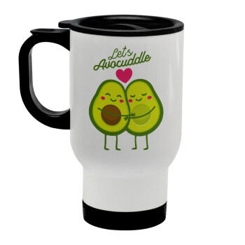 Let's avocuddle, Stainless steel travel mug with lid, double wall white 450ml