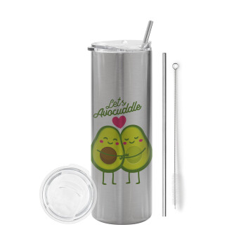 Let's avocuddle, Tumbler stainless steel Silver 600ml, with metal straw & cleaning brush