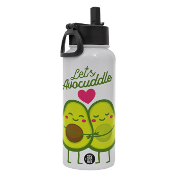 Let's avocuddle, Metal mug thermo White with Straw and Spout Lid (Stainless steel), double wall, 950ml