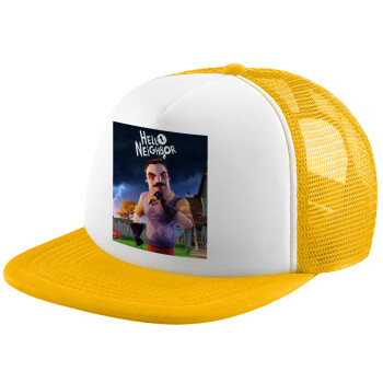  Hello Neighbor, Adult Soft Trucker Hat with Yellow/White Mesh (POLYESTER, ADULT, UNISEX, ONE SIZE)