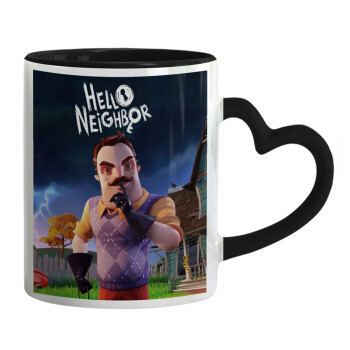  Hello Neighbor, Mug heart black handle, ceramic, 330ml