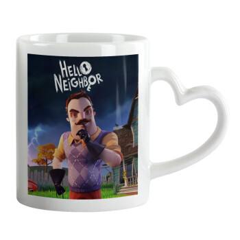  Hello Neighbor, Κούπα καρδιά χερούλι λευκή, κεραμική, 330ml