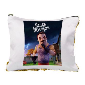  Hello Neighbor, Sequin Gold Pouch Cosmetic Bag