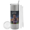 Tumbler stainless steel Silver 600ml, with metal straw & cleaning brush