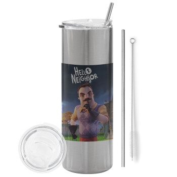  Hello Neighbor, Tumbler stainless steel Silver 600ml, with metal straw & cleaning brush