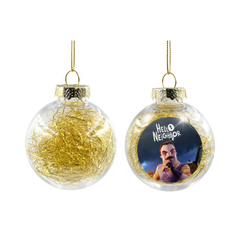  Hello Neighbor, Transparent Christmas tree ball ornament with gold filling 8cm