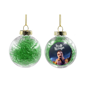  Hello Neighbor, Transparent Christmas tree ball ornament with green filling 8cm