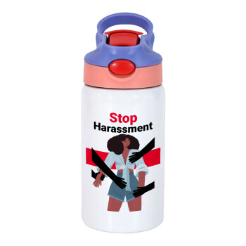 STOP Harassment, Παιδικό παγούρι θερμό, ανοξείδωτο, με καλαμάκι ασφαλείας, ροζ/μωβ (350ml)