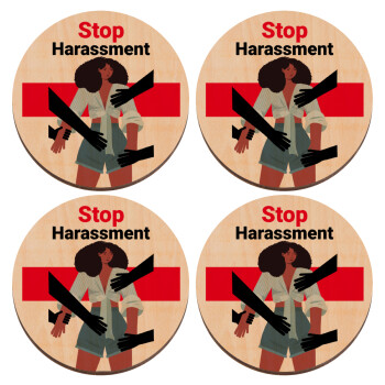 STOP Harassment, ΣΕΤ x4 Σουβέρ ξύλινα στρογγυλά plywood (9cm)