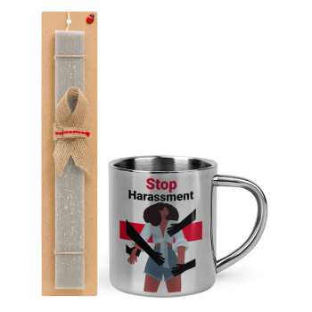 STOP Harassment, Easter Set, metallic thermal cup (300ml) & Easter aromatic flat candle (30cm) (GRAY)