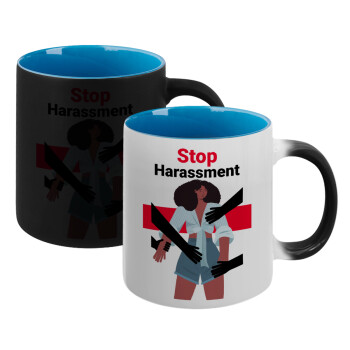 STOP Harassment, Κούπα Μαγική εσωτερικό μπλε, κεραμική 330ml που αλλάζει χρώμα με το ζεστό ρόφημα (1 τεμάχιο)