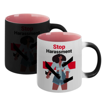 STOP Harassment, Κούπα Μαγική εσωτερικό ΡΟΖ, κεραμική 330ml που αλλάζει χρώμα με το ζεστό ρόφημα (1 τεμάχιο)