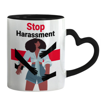 STOP Harassment, Mug heart black handle, ceramic, 330ml