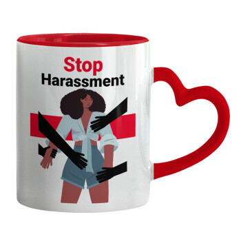 STOP Harassment, Κούπα καρδιά χερούλι κόκκινη, κεραμική, 330ml
