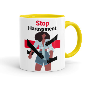 STOP Harassment, Κούπα χρωματιστή κίτρινη, κεραμική, 330ml