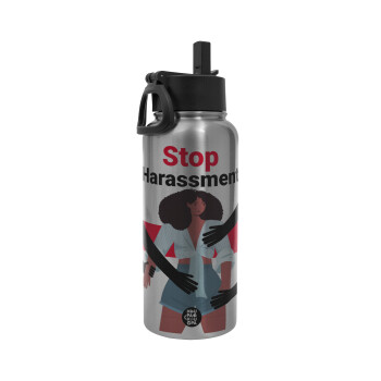 STOP Harassment, Metal mug thermo Silver with Straw and Spout Lid (Stainless steel), double wall, 950ml