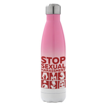 STOP sexual Harassment, Metal mug thermos Pink/White (Stainless steel), double wall, 500ml