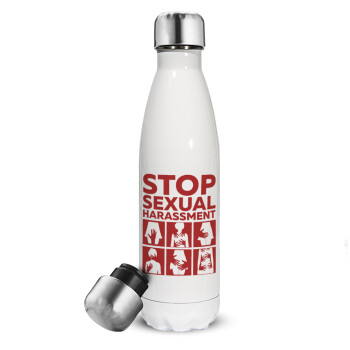 STOP sexual Harassment, Metal mug thermos White (Stainless steel), double wall, 500ml