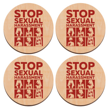 STOP sexual Harassment, ΣΕΤ x4 Σουβέρ ξύλινα στρογγυλά plywood (9cm)