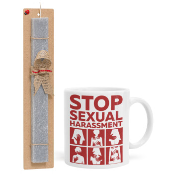 STOP sexual Harassment, Easter Set, Ceramic Cup (330ml) & Easter aromatic flat candle (30cm) (GRAY)