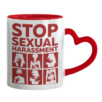 STOP sexual Harassment, Κούπα καρδιά χερούλι κόκκινη, κεραμική, 330ml