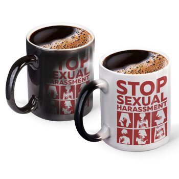 STOP sexual Harassment, Color changing magic Mug, ceramic, 330ml when adding hot liquid inside, the black colour desappears (1 pcs)