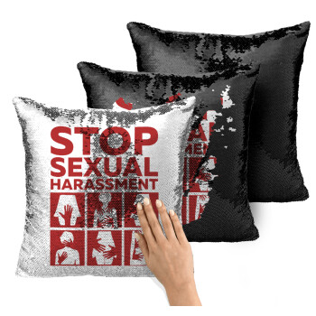 STOP sexual Harassment, Μαξιλάρι καναπέ Μαγικό Μαύρο με πούλιες 40x40cm περιέχεται το γέμισμα