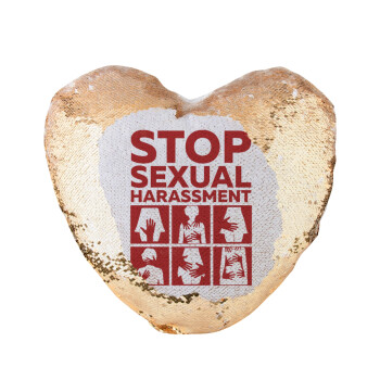STOP sexual Harassment, Μαξιλάρι καναπέ καρδιά Μαγικό Χρυσό με πούλιες 40x40cm περιέχεται το  γέμισμα