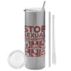 Eco friendly stainless steel Silver tumbler 600ml, with metal straw & cleaning brush