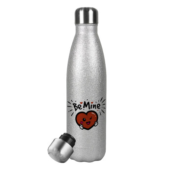 Be mine!, Metallic Glitter Silver Thermos Flask (Stainless steel), double-walled, 500ml