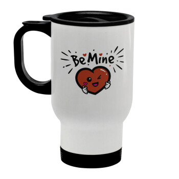 Be mine!, Stainless steel travel mug with lid, double wall white 450ml