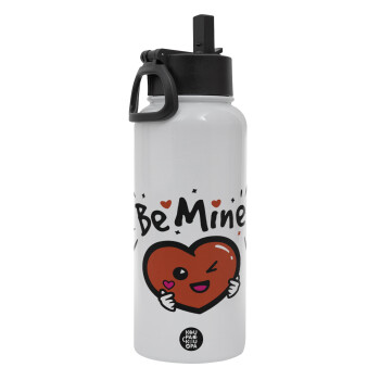 Be mine!, Metal mug thermo White with Straw and Spout Lid (Stainless steel), double wall, 950ml