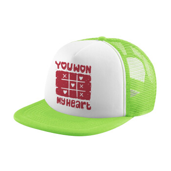 Τρίλιζα you won my heart, Child's Soft Trucker Hat with Green/White Mesh (POLYESTER, CHILDREN'S, ONE SIZE)