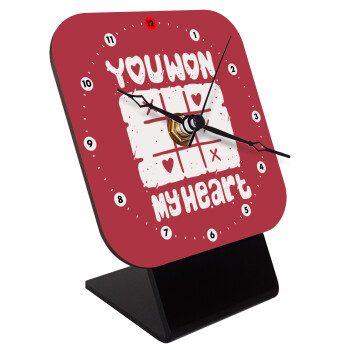 Τρίλιζα you won my heart, Quartz Wooden table clock with hands (10cm)