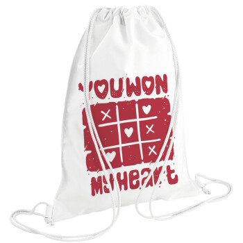 Τρίλιζα you won my heart, Backpack pouch GYMBAG white (28x40cm)