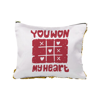 Τρίλιζα you won my heart, Sequin Gold Pouch Cosmetic Bag