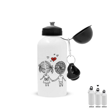 Hold my hand for ever, Metal water bottle, White, aluminum 500ml