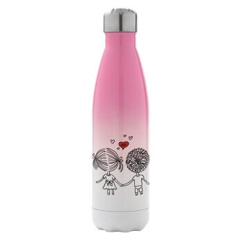 Hold my hand for ever, Metal mug thermos Pink/White (Stainless steel), double wall, 500ml