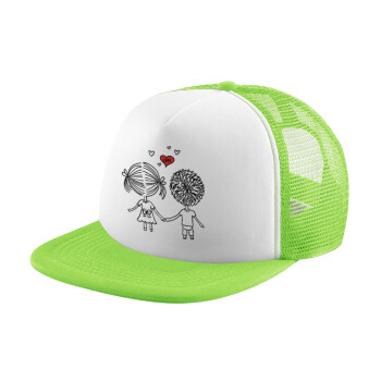 Hold my hand for ever, Adult Soft Trucker Hat with Mesh GREEN/WHITE (POLYESTER, ADULT, ONE SIZE)