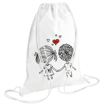 Hold my hand for ever, Backpack pouch GYMBAG white (28x40cm)